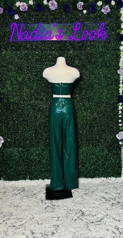 Green Sexy Casual Solid Backless Strapless Sleeveless Two Pieces Tube Crop Tops And Pants Set