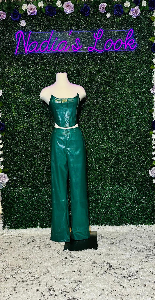 Green Sexy Casual Solid Backless Strapless Sleeveless Two Pieces Tube Crop Tops And Pants Set