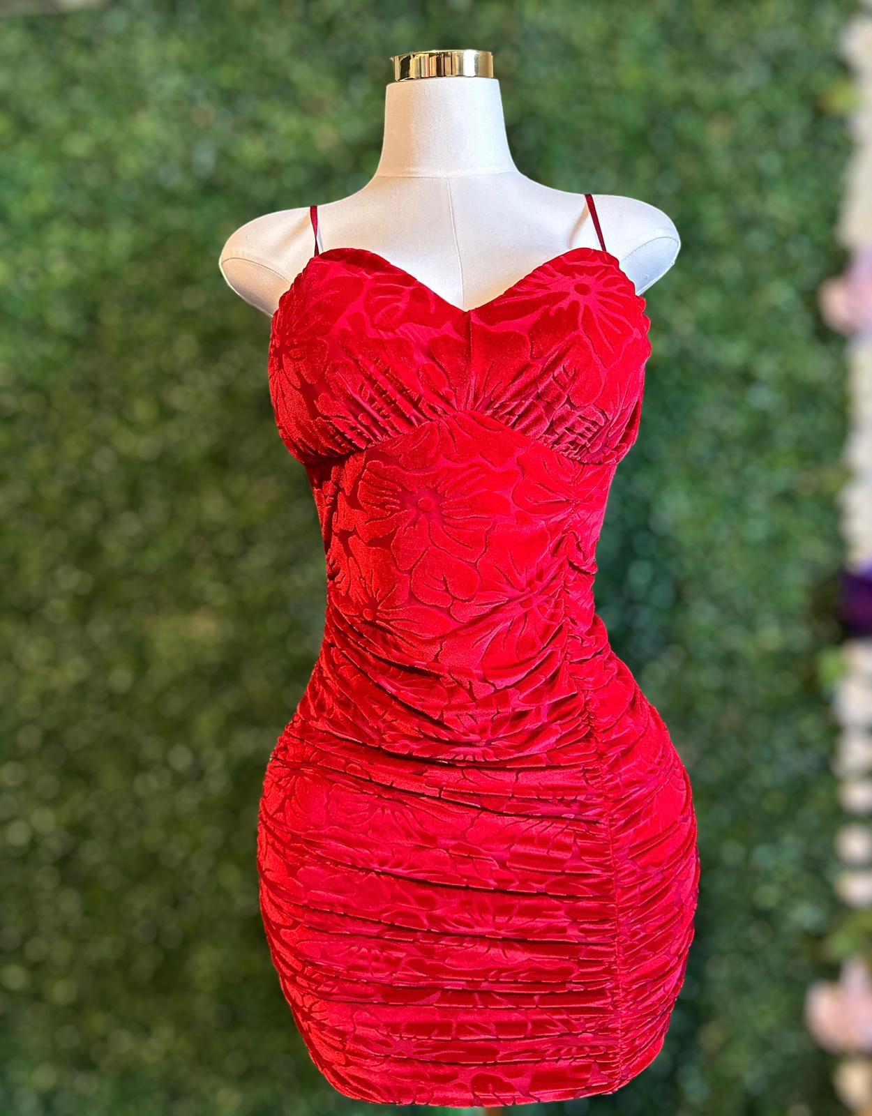 Red Short dress with stretch material and adjustable spaghetti straps